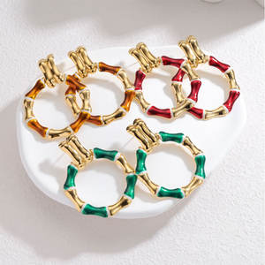 Boucles d'oreilles pour femme en acier inoxydable 316L plaqué or 14k 18k PVD, couleur or personnalisée, motif bambou coloré, tendance. - Product Image 1