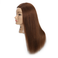 Tête de mannequin en cheveux humains 100% naturels, couleur marron, 16 pouces, pour la pratique professionnelle de la coiffure, blanchissable et colorable