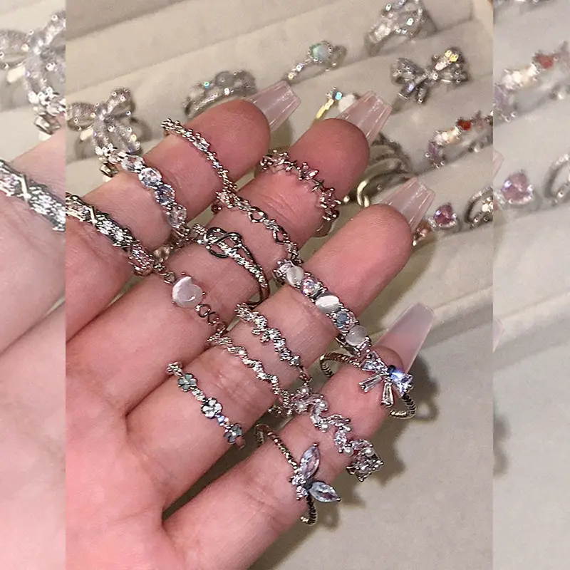 Koreanischer Luxus Bling Herz CZ Zirkonia Finger offen verstellbarer Ring Schmuck für Mädchen