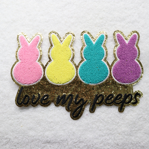 Best Price Stock Holiday Easter Patches Green Cartoon Iron on Rabbit Glitter Letters Easter Chenille Patches for Clothing - Product Image 4