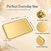Gouden roestvrijstalen serveerschaal rechthoekig, elegante metalen schaal voor BBQ hapjes, salade, buffet, theetafel