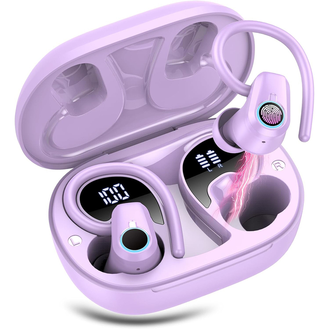 Huien Wireless Earbuds HiFi Stereo Earphones IPX4 Waterproof Bluetooth 5.3 Headphones Sport with in Ear Headphones EarHooks