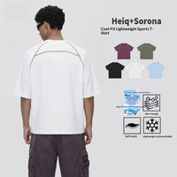 Camiseta Deportiva Oversize Americana Retro con Patrón de Líneas Hass y Costuras HeiQ Sorona Cooling