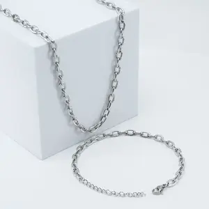 Wholesale Jewelry Accessories Clothing Luggage Twist Chain Embossed 18K Stainless Steel O Chain Necklace Bracelet