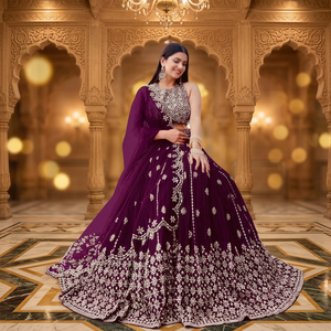 Robe de mariée artisanale grande taille avec dupatta, style indien et pakistanais, broderies dorées, fleurs en chiffon et cristaux, un modèle unique fait main - Product Image 3
