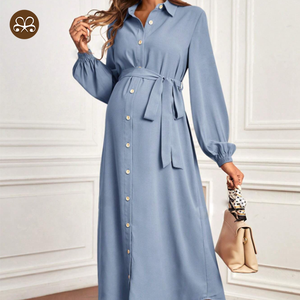 Abito elegante a maniche lunghe premaman da donna Casual da giorno in stato di gravidanza abito da camicia morbido - Product Image 1