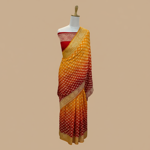 Sari Banarasi en Chiffon Pur de Créateur, Tissé à la Machine, Style Traditionnel, Détails Zari Élégants, Pièce de Blouse Non Cousue, Idéal pour les Fêtes - Product Image 1
