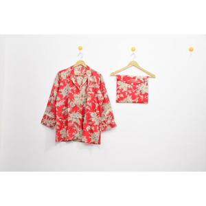 Conjunto de Bata de 3 Piezas para Mujer, Estampado a Mano, Patrón Geométrico, Algodón y Fibra de Bambú, Manga Larga, Ropa de Dormir Informal de Verano - Product Image 3