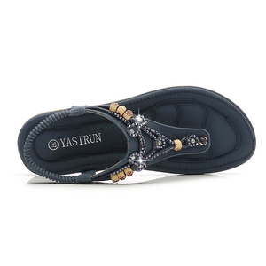 Beige Flat Sandals With Rhinestone Embellishment Open Toe Summer Women's Fashion Trend Strappy Design Comfortable PU Upper - Product Image 4