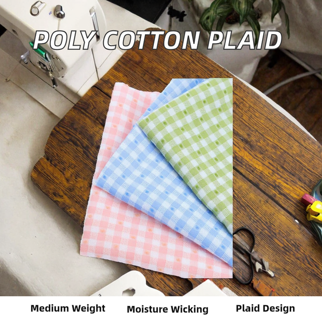 Medium Weight Poly Cotton Plaid Fabric Moisture Wicking Check Fabric for Women Dress Kids Clothing