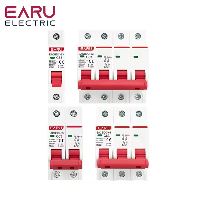 DC 1000V MCB Solar Mini Circuit Breaker Overload Protection Switch 1-4P 6A 10A 16A 20A 25A 32A 40A 50A 63A for Pv System EACBDC