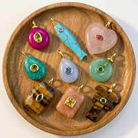 Collier pendentif en pierre naturelle plaqué or, véritable œil de tigre, turquoise, quartz rose, bijou avec breloque en pierres précieuses serties, cadeau pour femme