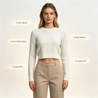 Pull tricoté décontracté à manches longues de haute qualité, couleur blanc, avec patch brodé, personnalisable OEM & ODM, collection automne