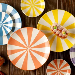 Caroline Design Color Stripes Ceramic Tableware Dinnerware Ware for Everyday Daily Yellow Blue Orange Purple