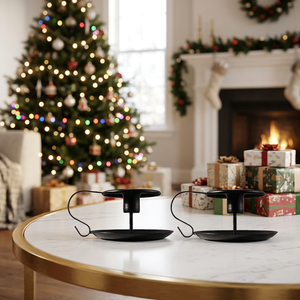 Factory Outlet Handmade Home Decor Pure <b>Black</b> Round Bottom Metal <b>Candlestick</b> Holder Set for Valentine's Day - Product Image 3