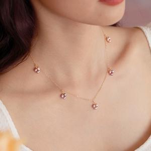 Collar de Oro de 14K Hecho a Mano Estilo Francés del Sur, Perla Natural Morada, Flor Pequeña Romántica, Cadena para Clavícula, Estilo Vintage Francés - Product Image 1