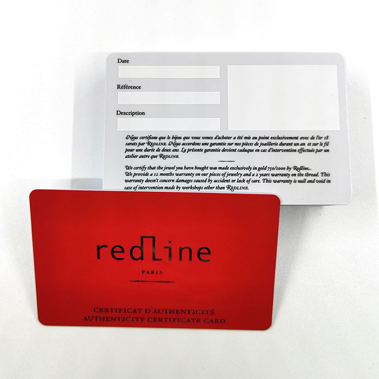 Custom Design Logo Standard Glossy Matt Frosted Plastic Certificate Card Warranty Card