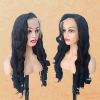 Prix d'usine Perruque synthétique Lace Front 13*4 couleur naturelle 28 pouces, ondulations lâches, semi-tissée, réaliste et volumineuse