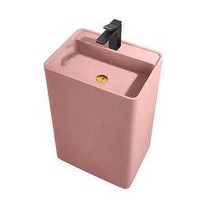Lavabo à <span class=keywords><strong>colonne</strong></span> carrée au design moderne Lavabo en <span class=keywords><strong>pierre</strong></span> artificielle intégré au sol pour hôtel - Product Image 2