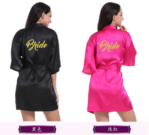 Ecowalson New <strong>Bride</strong> Robe With White Black Letters <strong>Bride</strong> Wedding Gift Bathrobe Kimono Satin Robes - Product Image 2