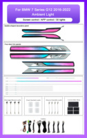 Kit d'éclairage ambiant LED 64 couleurs SJC Auto pour BMW Série 7 G12 2016-2022, style cristal, éclairage intérieur de voiture LED