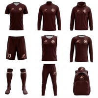 Ensemble complet d'uniformes de football marron doré, kit de football personnalisé pour équipe, maillot, short, chaussettes, survêtement