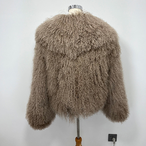 <span class=keywords><strong>Cappotto</strong></span> da Donna in Vera Pelliccia di Agnello Mongolo a Pelo Intero di Alta Qualità con Collo Reversibile all'Ingrosso dalla Fabbrica - Product Image 5