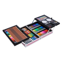 Ensemble d'art pour enfants de luxe de 145 pièces, comprenant des crayons à la cire, des marqueurs à la cire, des aquarelles et des crayons de couleur, dans un coffret en alliage d'aluminium, modèle 145