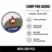 Patch en caoutchouc PVC souple 3D personnalisé, motif feu de camp, pour extérieur, badge tactique de camping avec boucle auto-agrippante pour veste et sac à dos