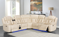 Canapé d'angle électrique moderne inclinable avec massage, ports de charge USB, design européen, deux consoles de rangement, en cuir aérien