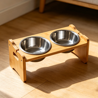 Ensemble de mangeoires pour animaux de compagnie en bambou écologique, bols en acier inoxydable, silicone et mélamine, multifonctionnels, assemblés, pour chien et chat, pour nourriture et eau