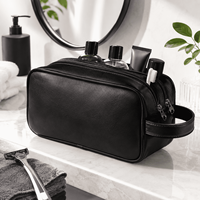 Sac de toilette de voyage zippé en cuir PU souple, pour hommes et femmes, organiseur de voyage, rangement