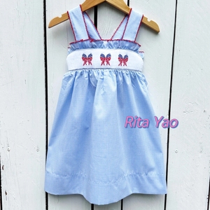 <span class=keywords><strong>Robe</strong></span> <span class=keywords><strong>d</strong></span>'<span class=keywords><strong>été</strong></span> pour bébé fille 4 juillet, bleue, <span class=keywords><strong>à</strong></span> carreaux vichy, avec bordure picot et broderie personnalisée, <span class=keywords><strong>bretelles</strong></span> spaghetti - Product Image 1
