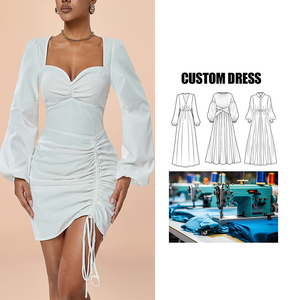 Mini vestido informal de mujer transfronterizo de marca personalizada, patrón sólido, cordón plisado, cintura adelgazante, diseño natural - Product Image 1