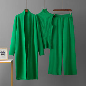 Autumn Winter New Lazy Temperament <b>Women</b> Knitted Suit Sleeveless <b>Vest</b> Cardigan <b>Sweater</b> Pants Three Piece Set Ladies - Product Image 4