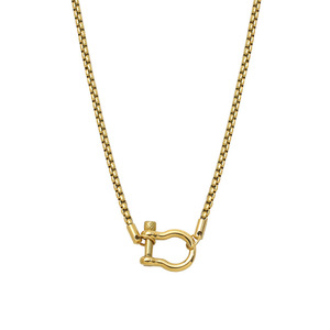 Stainless Steel Square Chain Carabiner Pendant Necklace 18K Gold Plated For Women Daily Wear Gift Jewelry - Product Image 5