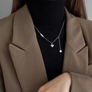 Collar con colgante de corazón de plata de ley S925 para mujer, cadena elegante minimalista de 405 cm, joyería de moda - Product Image 1