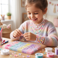 Kit de Fabricación de Pulseras con Cuentas Acrílicas, Cuentas Coloridas Transparentes en Forma de Corazón, Estrella y Flor, Kit de Manualidades para Niñas