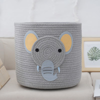 KUYUE Petits paniers en corde de coton avec motif thème safari, organisateur de chambre d'enfant, rangement pour jouets de chat et de chien (petit éléphant) avec poignée en tissu