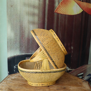 Handmade Woven <b>Bamboo</b> Fruit Basket Large Round Kitchen Food <b>Container</b> Single Tier - Product Image 1