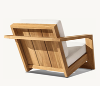 REYES Chaise de loisirs Mobilier d'extérieur Chaise de piscine en teck Chaise longue en teck Canapé d'extérieur à coussin épais Chaise longue avec pouf