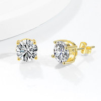 Nouvel Arrivage Bijoux Fantaisie à Prix Abordable Boucles d'Oreilles Clous Classiques à Quatre Griffes en Zircon Cuivre Électroplaqué pour Femme