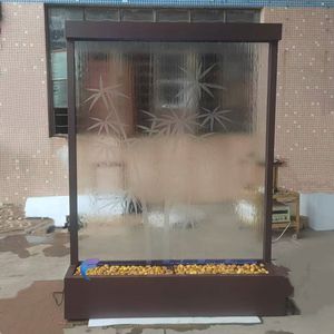 Fuente de agua de vidrio templado con base de acero inoxidable y cascada miniatura. - Product Image 2