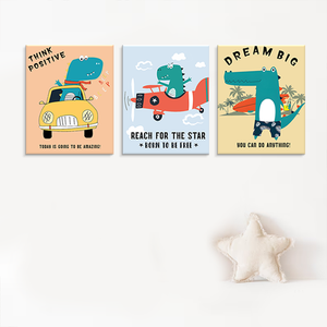 批发定制水彩纸盒恐龙墙画飞行员帆布印刷画家居墙壁装饰 - Product Image 5