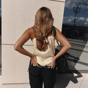 Moda Kadınlar Bayanlar Yaz Kapalı Omuz Dantel Bluzlar Siyah Kolsuz Spagetti Kayışı Tankı Üstleri - Product Image 3