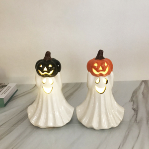 Fantasma in ceramica di fabbrica con decorazione di Halloween in ceramica divertente zucca - Product Image 6