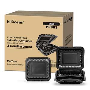 กล่องใส่อาหารแบบมีบานพับ PP บรรจุแร่ธาตุ 8 x 8 ชิ้น 3 ช่อง สีดำ [150 ชิ้น] - Product Image 4