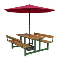 Ensemble table et chaise d'extérieur monobloc pour hôtel, avec dossier, structure en fer, design minimaliste moderne, parasol intégré, démontable, pour salon de thé