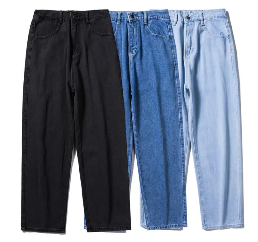 2023 Autumn New Streetwear Baggy Jeans Men Korean Fashion Loose Straight Wide Leg Pants Male Brand Clothing Black Light Blue
