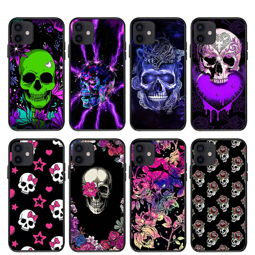 14promax Phone Case For Iphone 14plus 13 14 Mini Pro Max Halloween Flame Ghost Skull Anti Scratch TPU Mobile Phone Cases Cover